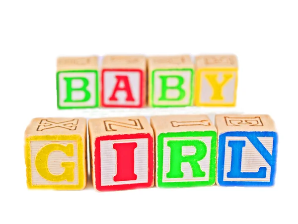 Blocos de alfabeto coloridos Soletrando as palavras BABY GIRL — Fotografia de Stock