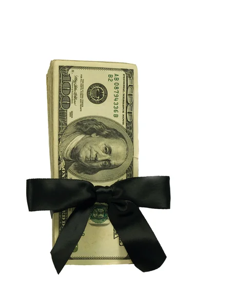 Money Bundle in a Black Ribbon $1 Bills — Stock Photo, Image