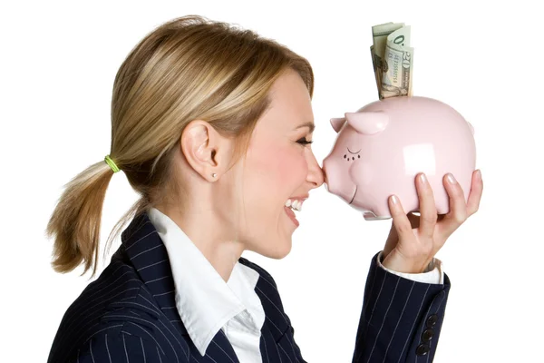 Piggy Bank Mulher — Fotografia de Stock