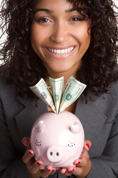 Piggy Bank Mujer —  Fotos de Stock