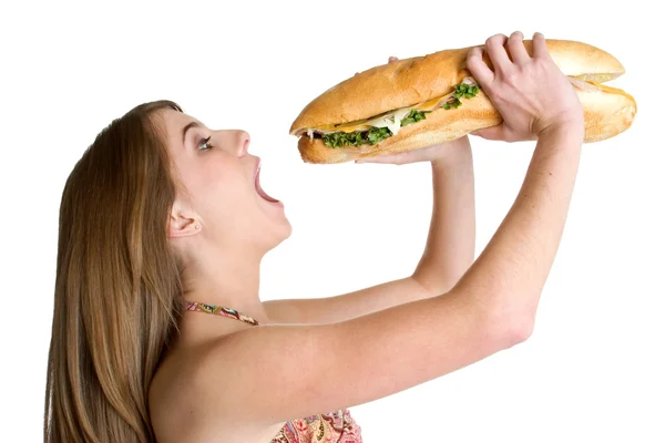 Ragazza mangiare sandwich — Foto Stock