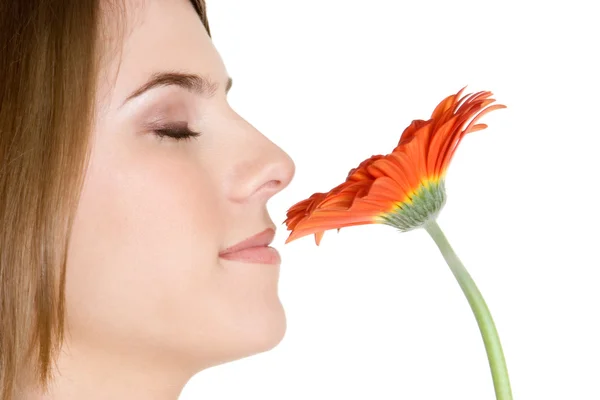 Girl Smelling Flower — Stock Photo, Image