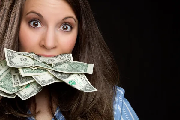 お金を食べる女性 — ストック写真