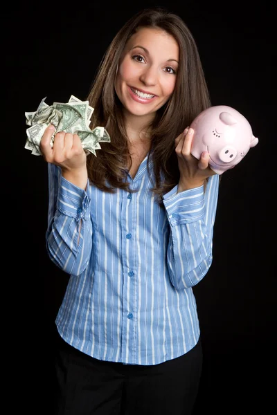 Geld sparen Frau — Stockfoto