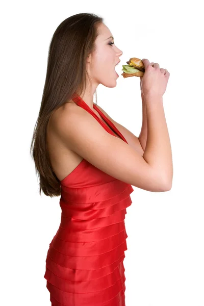 Mulher do hambúrguer — Fotografia de Stock