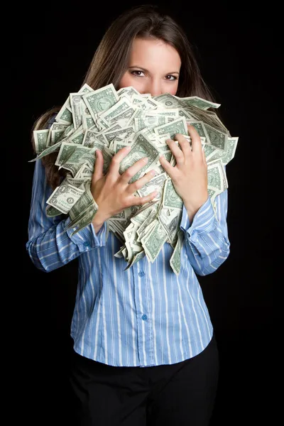 Kvinna anläggning pengar — Stockfoto