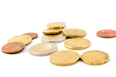 Small eurocoins on white background clipart