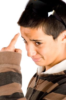 Teenage boy is pointing to his forhead clipart