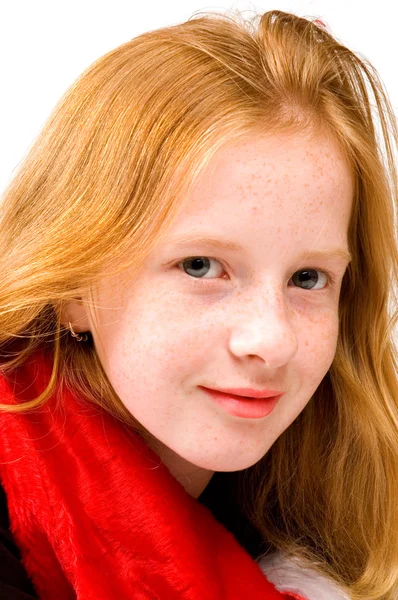 Portrait of red head girl with red shawl — Stock Photo, Image