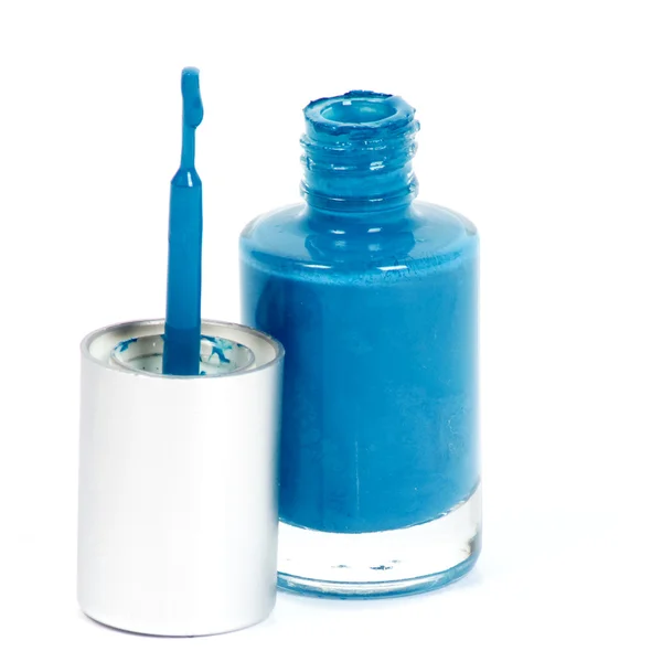 Blue nail polish on white background — Stock Photo, Image
