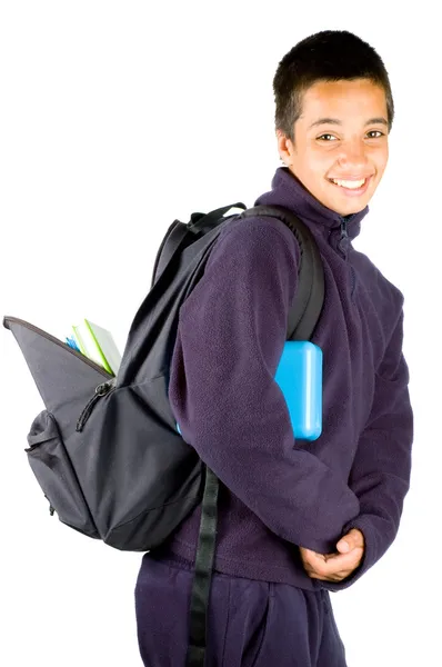 Счастливый школьник идет в школу — стоковое фото