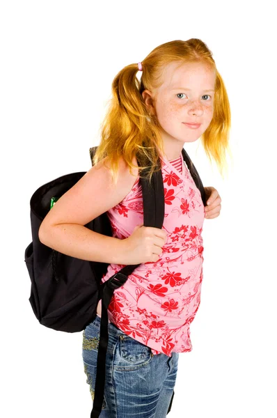 Happy schoolgirl ready to go to school — Stock Photo, Image