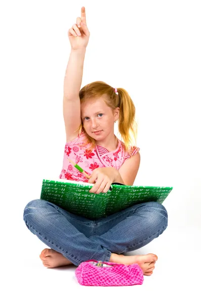 Schoolgirl raised her hand — Stock Photo, Image
