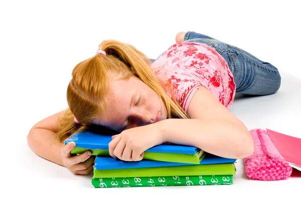Spící při práci na domácí úkol — Stock fotografie