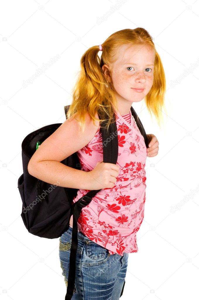 Happy Schoolgirl Ready To Go To School Stock Photo By C Ladyminnie