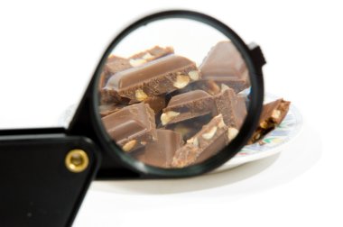 Chocolat sized up by a magnifying-glass clipart