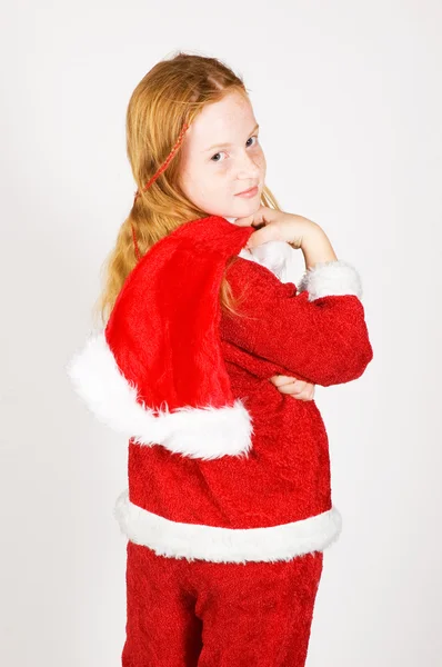 Klein meisje verkleed als santa — Stockfoto