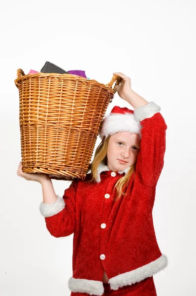 Pequeno Papai Noel segurando um cesto — Fotografia de Stock