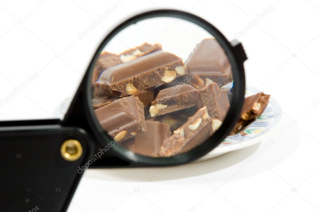 Chocolat sized up by a magnifying-glass