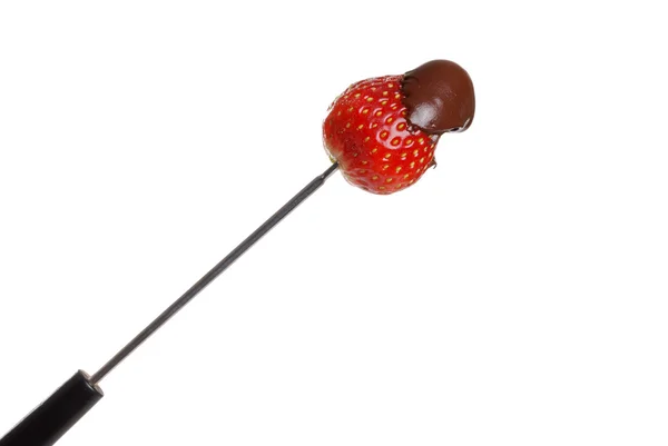 초콜릿 딸기 퐁듀 스틱 적용 — 스톡 사진