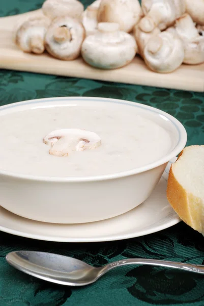 stock image Cream of mushroom soup with a spoon