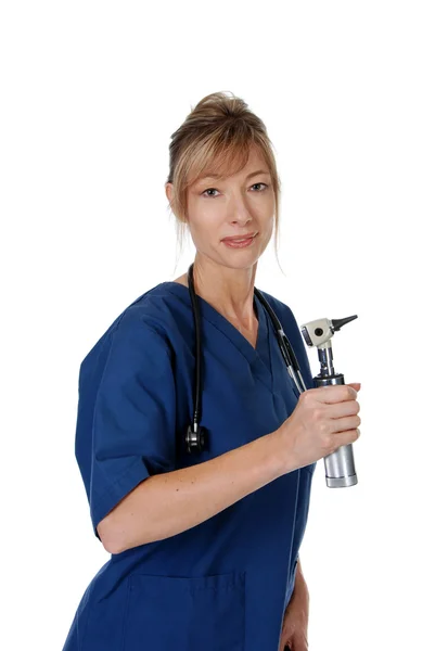 Doctor with an otoscope — Stock Photo, Image