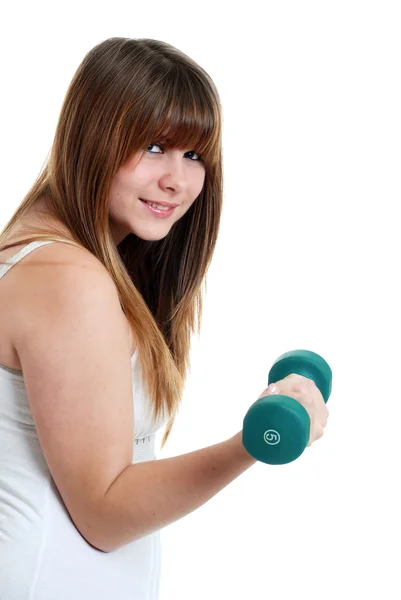 Mladé ženy teen cvičení s váhou — Stock fotografie