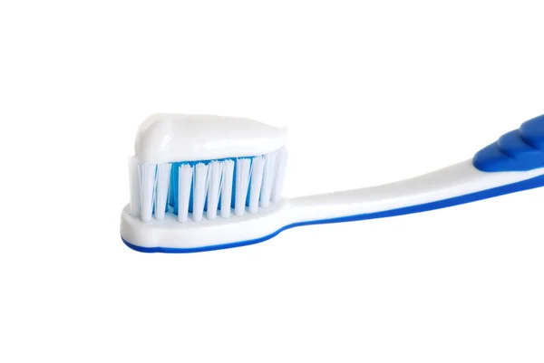 Escova de dentes azul com pasta — Fotografia de Stock