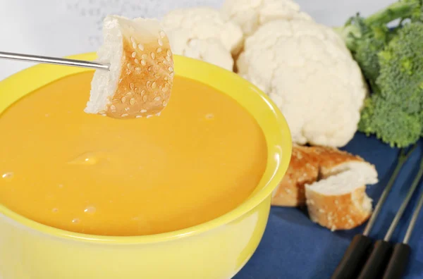 Bread on fondue fork — Stock Photo, Image