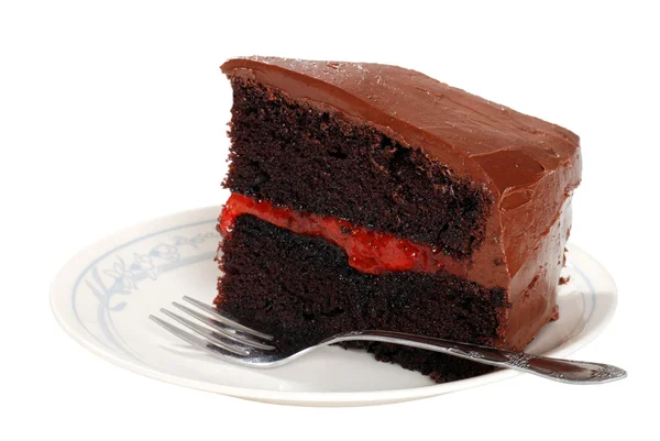 用叉双巧克力草莓蛋糕 — 图库照片