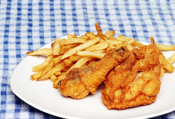 Eldade kyckling och pommes frites — Stockfoto