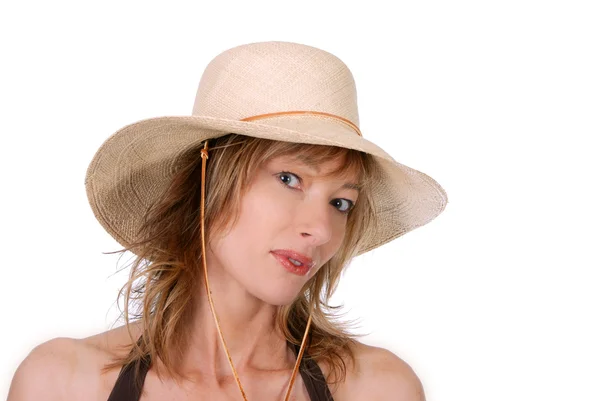 Signora che indossa un cappello di paglia — Foto Stock