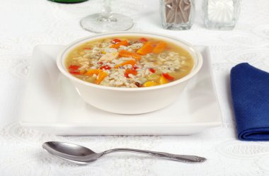 Homemade chicken and wild rice soup clipart