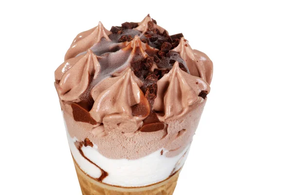 Closeup chocolate frosty ice cream cone — Stock Photo, Image