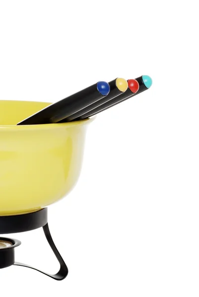 Zestaw do fondue zbliżenie żółty — Zdjęcie stockowe