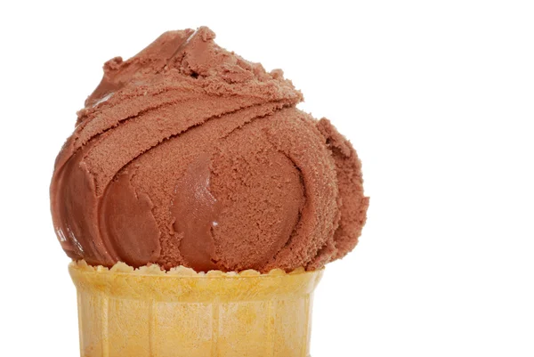 Closeup chocolate ice cream in cone — Stock Photo, Image