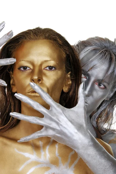 Altın ve gümüş boyalı kadınlar vücut — Stok fotoğraf