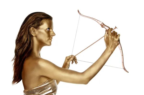 弓と矢を持つ金女性 — ストック写真