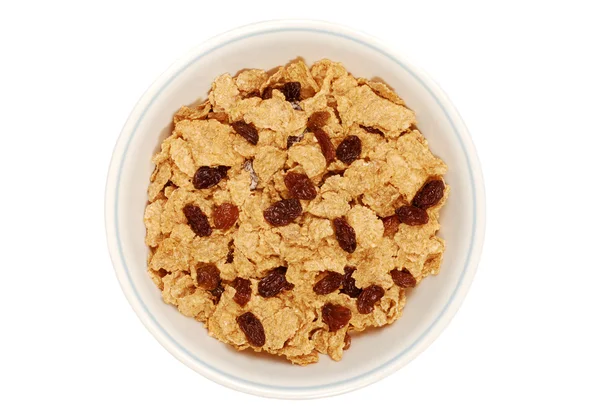 Isolated bowl of bran and raisin cereal — Stock Photo, Image