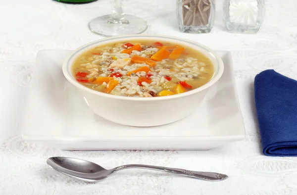 Homemade chicken and wild rice soup — Stock Photo, Image