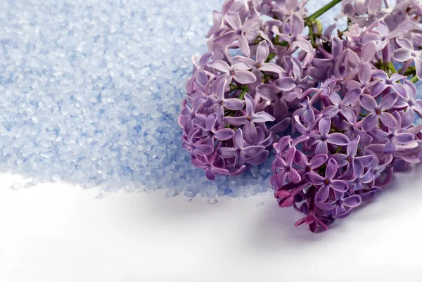 Na białym tle bzu sole do kąpieli z kwiatami — Zdjęcie stockowe