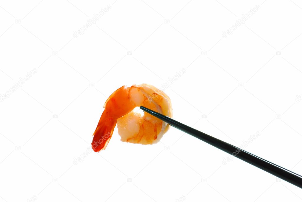 Shrimp on a chop stick Isolated