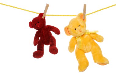 Two teddy bears on clothes line clipart