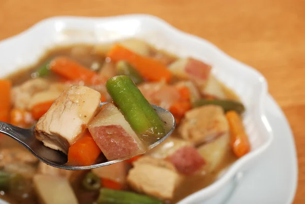 Spoonful of chicken stew — Stock Photo, Image