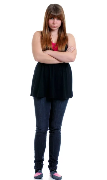 Ongelukkig tiener met haar gekruiste armen — Stockfoto
