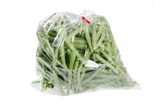 Haricots verts frais dans un sac — Photo