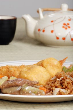 Chinese food with tea set clipart