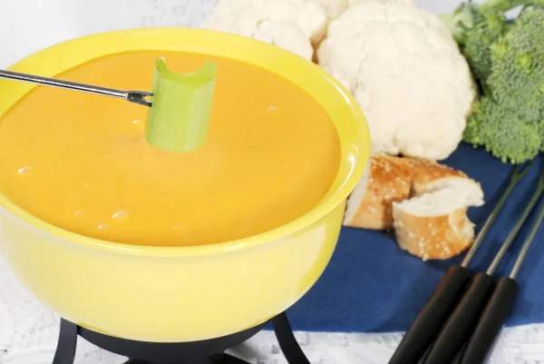 Cheese fondue with celery — Stock Photo, Image