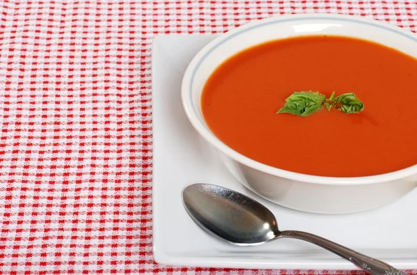 Томатный суп со свежим базиликом — стоковое фото