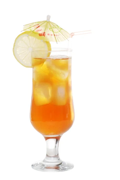 Ice tea with an umbrella and straw — Stock Photo, Image